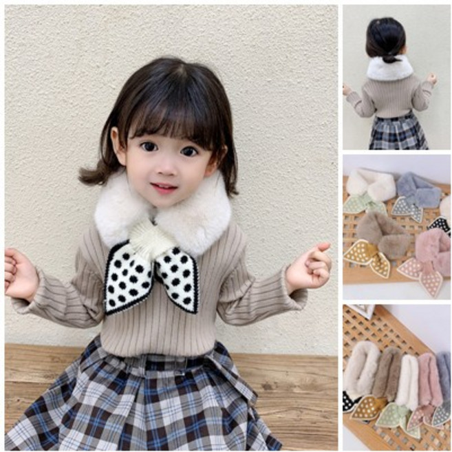 仿兔毛交叉圍巾圍脖 圓點保暖脖圍 -