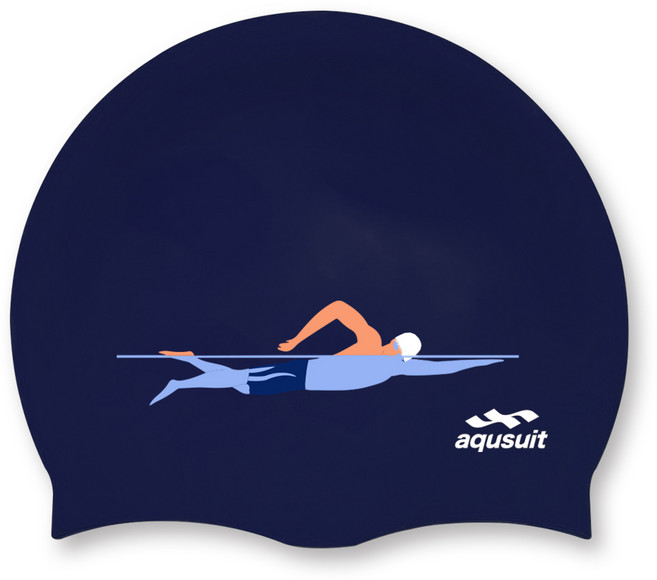 국내생산 아퀴스트 디자인 수영 모자 실리콘 수모, 스위밍맨, 네이비, 1개