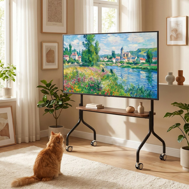 하루꿈 이동식 TV 스탠드 거치대 바퀴형 거실 사무실 회의실 모니터 티비 다용도 거치대, 1개, 블랙