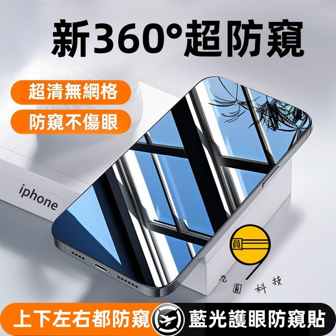 滿版霧面防指紋藍光護眼防窺手機玻璃貼, 1個, 藍光超護眼 360度上下左右防窺貼,iPhone 13