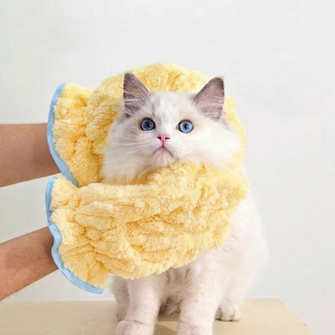 반려동물 목욕장갑 극세사 타월 샤워장갑 수건, 1개, 옐로우