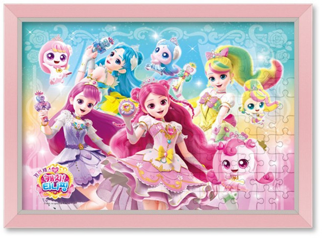 퍼즐사랑 프린세스 캐치 티니핑 시즌6 로열드림 오버사이즈 직소퍼즐 액자세트 100조각, 1개, 슬림 엣지 앤틱 그린, 100피스