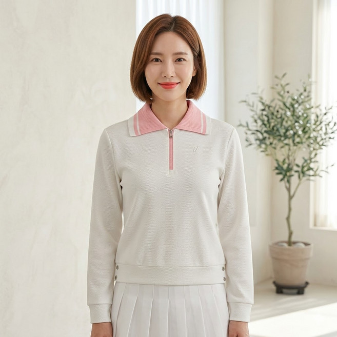 볼빅 여성 봄 골프웨어 부드러운 스판 골프 윙카라 니트티셔츠