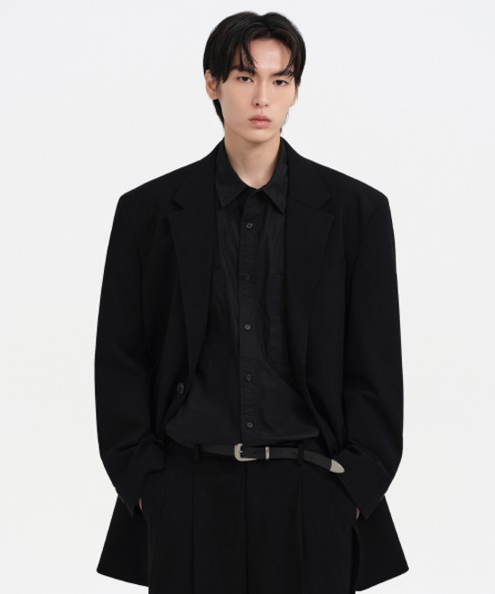 무신사 스탠다드 오버 숄더 롱 블레이저 블랙 497617