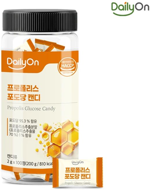 [데일리온] 프로폴리스 포도당 캔디 100정x1개, 100정, 1개 - 쿠팡