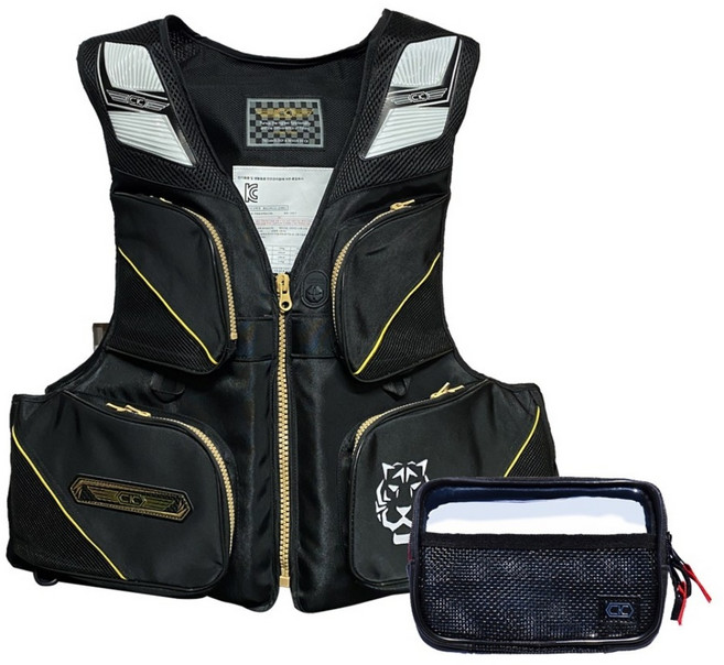 2025년형 / BM 베이직 프로팅 베스트 / 낚시용 구명 조끼 / 다양한 수납 공간 / 확실하고 안전한 부력 / 튼튼한 지퍼 채용 / 야간 대응 가슴 반사판 / 구조 휘슬 제공, BM 블랙