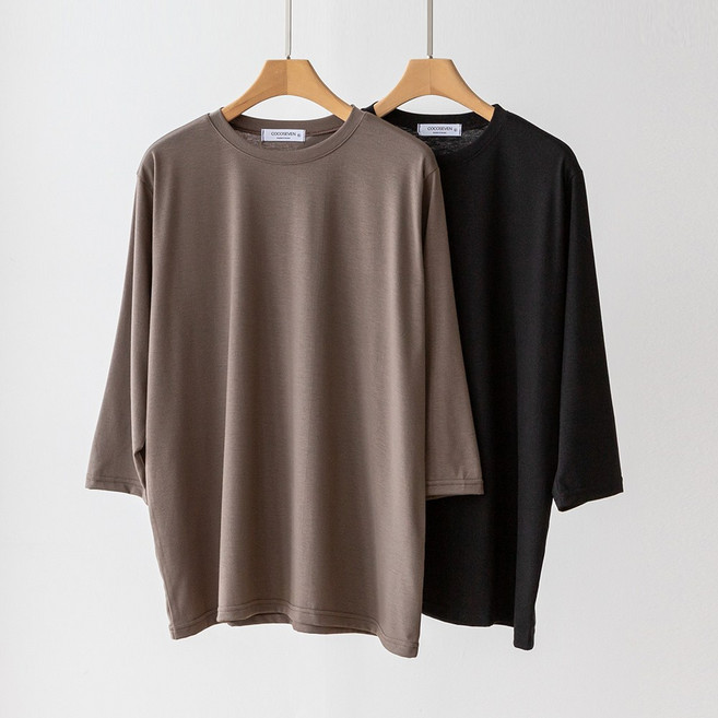 코코세븐 1+1 여성 빅사이즈 트랜디 7부 소매 라운드 무지 레이어드 반팔티셔츠