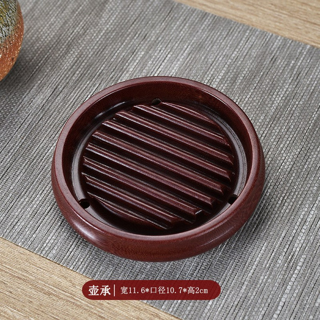 電木壺承 實木茶壺底座 隔熱墊 功夫茶具配件, 1個, 棉纱电木圆形壶承红色圆边款