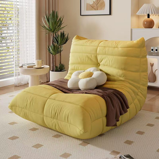 毛毛蟲沙發 懶人沙發椅 榻榻米單人休閒躺椅 防貓抓, 經典科技絨【黃色】,加大款