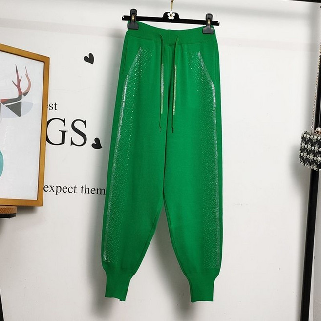 여성용 핫피스 맨투맨 트레이닝 바지 니트 팬츠 큐빅 그린 핫피스 니트 조거 뉴타임즈 J649B955