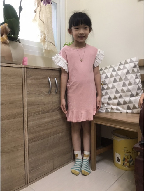 女童粉色棉質短袖洋裝