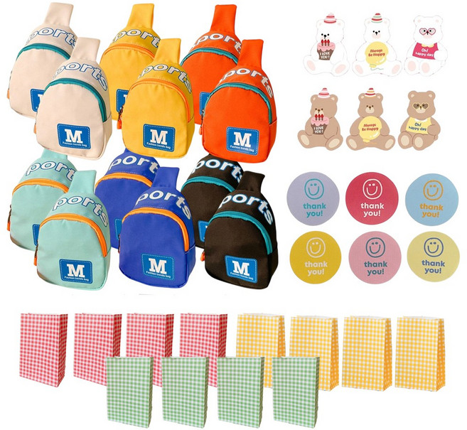 키즈 유아 슬링백 크로스백 (포장봉투 스티커 포함) 어린이집 유치원 생일 선물 답례품 구디백, 12개, 혼합