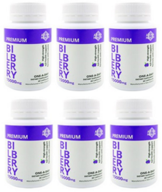 [아로하헬스] 프리미엄 빌베리 15 000mg + 루테인 60캡슐, 6개, 60, 60정