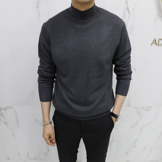 아도르클래식 남성용 하프 반목폴라 캐시미어 긴팔 니트 ZR