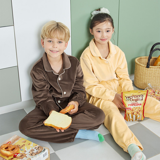 수아팜 남아 코코아 극세사 수면 긴팔 파자마 세트