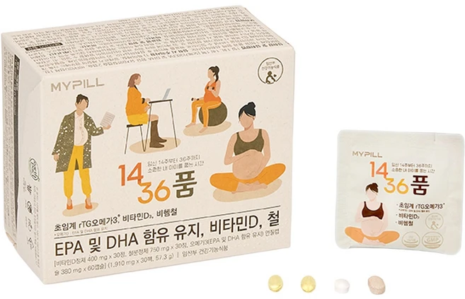 마이필 1436품 임신 중기 임산부 영양제 오메가3 비타민D 철분 올인원 멀티팩 영양제, 1박스, 30회분 - 쿠팡
