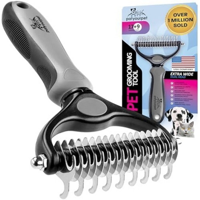 반려동물 탈장 브러시를 두드려보세요 반려견과 고양이를 위한 양면 언더코트 갈퀴 털갈이 빗과 털갈이 도구 엑스트라 와이드 DZ9