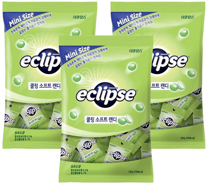 이클립스 쿨링 소프트 캔디 청포도향, 180g, 3개