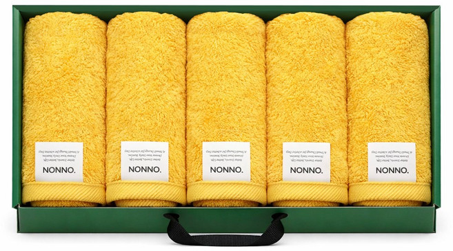 NONNO 국내생산 선물세트 설 추석 명절 호텔수건 200g 40수 코마사, 1박스, 옐로우 5장 + 그린박스