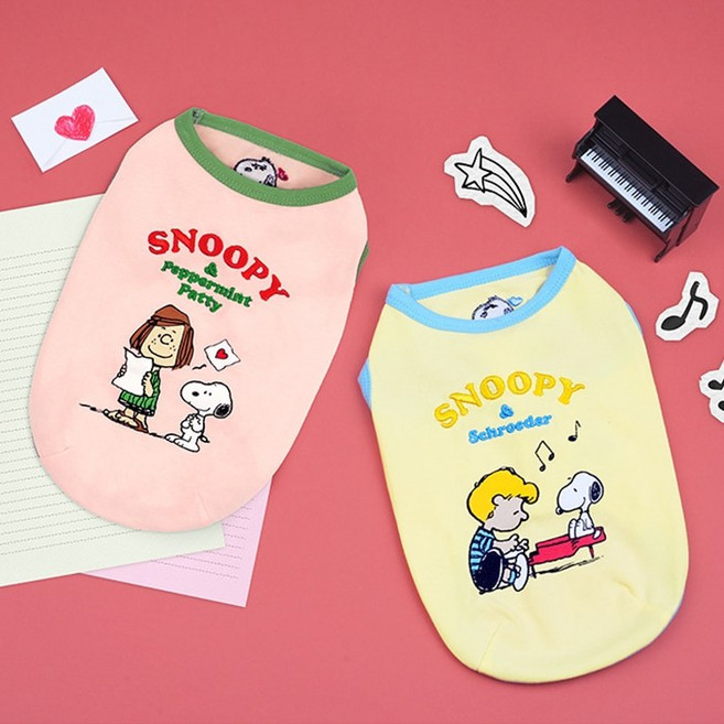 패리스독 피너츠 앤 프렌즈 티셔츠 - 핑크/강아지옷, 1개