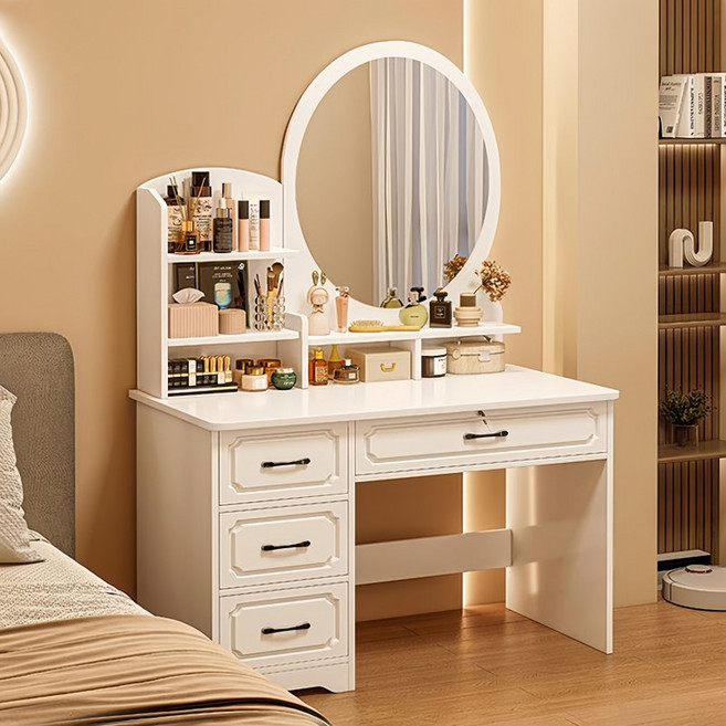 크림 화이트 화장대+고화질 거울+수납장 책상 화장대 80CM