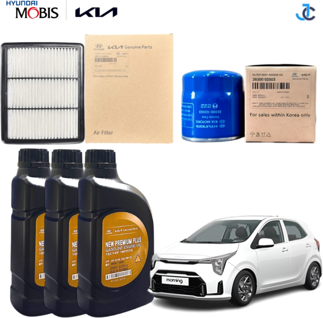 기아 올뉴 더뉴 모닝 JA 순정 엔진오일세트 1대분, 1세트, 더뉴 모닝 JA 1.0 가솔린