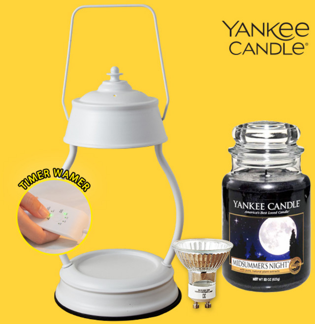 타이머 빛조절 캔들워머 양키캔들 라지자 전구1개 세트, 타이머 시에라 화이트, 미드썸머나잇 양키캔들 라지자