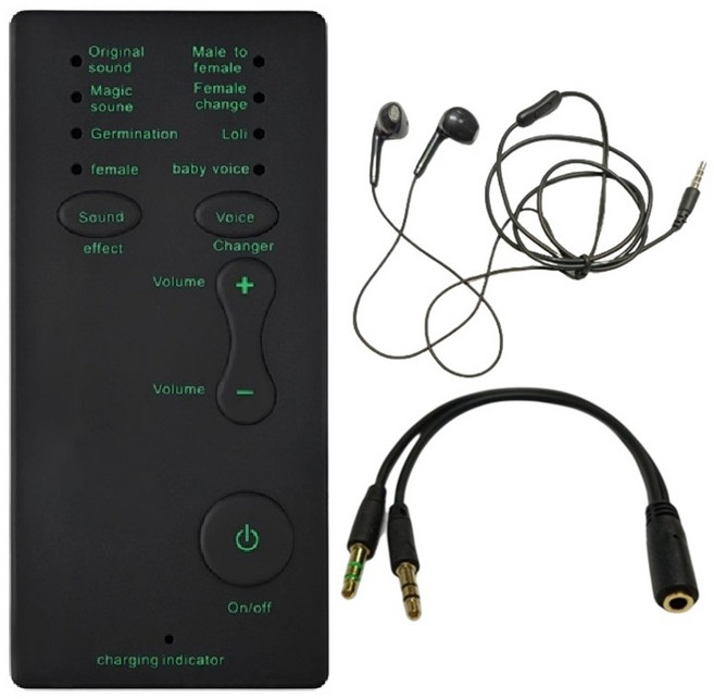 多功能變聲器套組 手機直播聲卡 遊戲語音通話, 1個, 電腦筆電套餐:變聲器+二合一轉接線+耳麥, 黑色