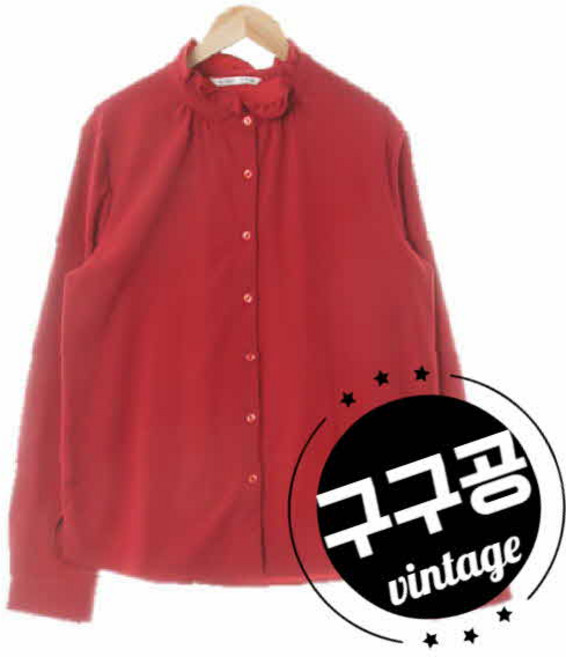 mixxo 여성 춘추 다크레드 폴리 러플하이넥블라우스 [M] 구구공