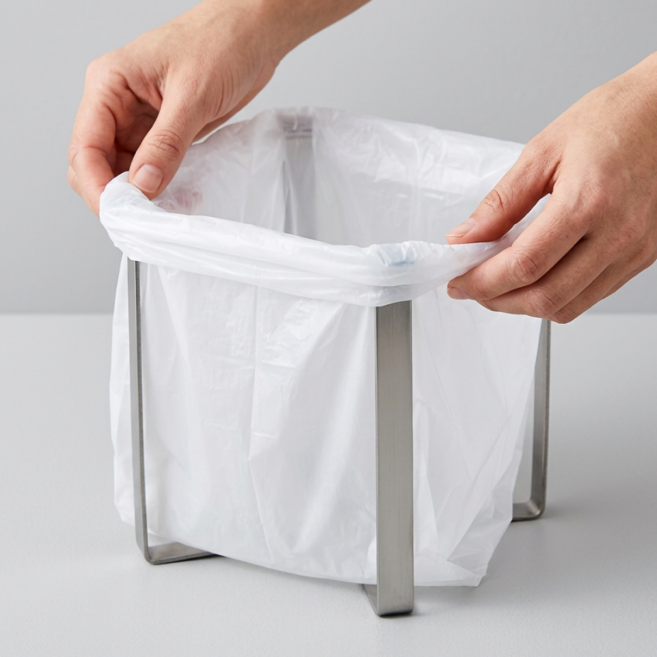 로멀리 접이형 스테인리스 싱크대 음식물 쓰레기 봉투 거치대, 1개, 스텐실버