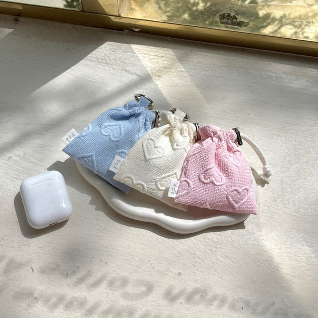 온소유 하트 에어팟 파우치 버즈 줄이어폰 케이스, 연핑크, 1개