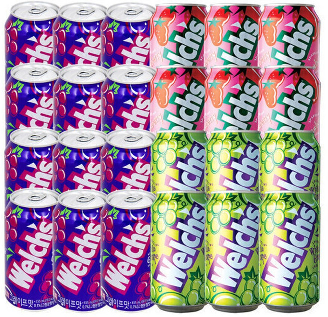 웰치스 소다 355ml (포도12+딸기6+청포도6) 총 24캔, 24개