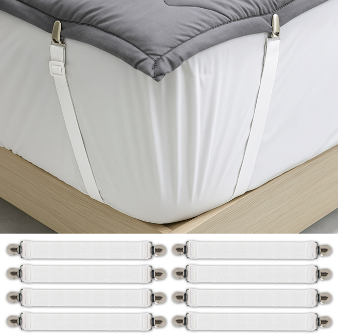 딜러버 침대시트 침대패드 고정밴드 고정집게, 8개, 화이트