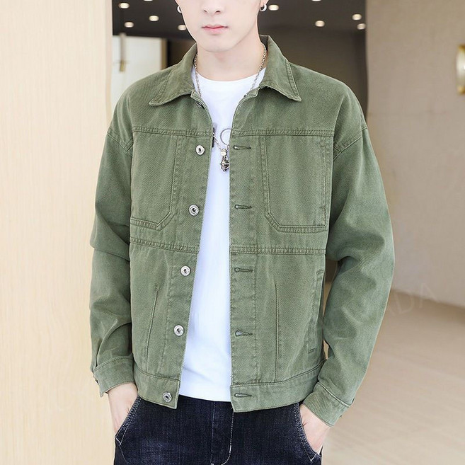AOKADA 남성 봄 가을 슬림핏 카라넥 데님 재킷 캐주얼 데일리 청자켓 아우터