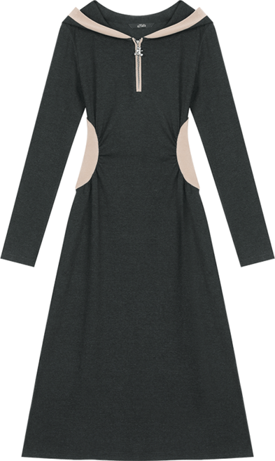 ELFSACK 여성 허리컷팅 A라인 롱 원피스레이어드 미디 원피스 데이트룩 가을겨울 원피스