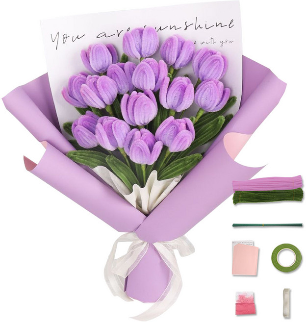 루루이즈 모루 꽃다발 DIY 키트, 보라튤립, 1개