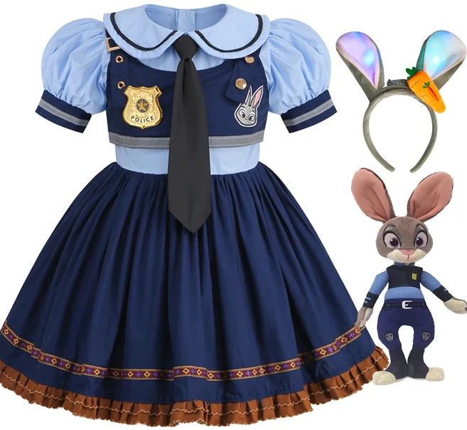 주디 코스프레 의상 어린이 카니발 파티 드레스 소녀 넥타이 머리 장식 벨트 양말 경찰 역할 놀이 영화 유, 03 100cm, 06 Judy Dress H