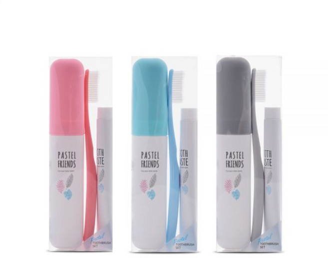 왕타미니 치약칫솔세트 3개(분홍 하늘 회색)