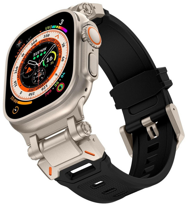 Fegwilde 애플워치 호환 메탈 티타늄 실리콘 스포츠 스트랩 49/46/45/44/42mm 11 10 9 8 7 6 5 3 2 1 SE1/2/3 울트라1/2/3 밴드, 티타늄블랙