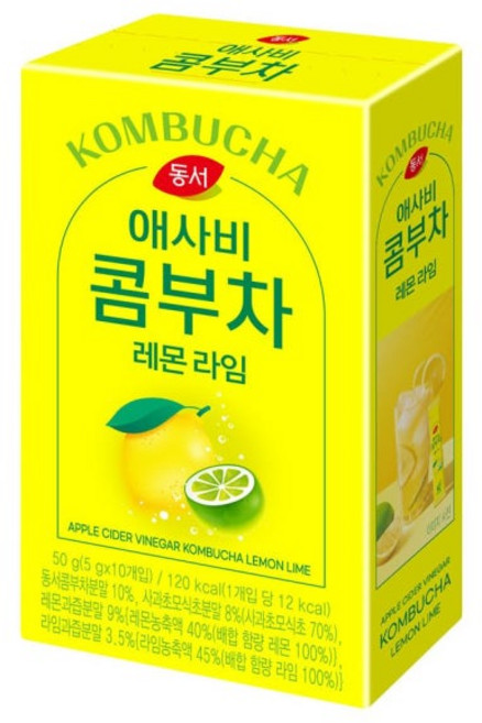 동서 애사비 콤부차 레몬 라임, 3개, 10개입, 5g