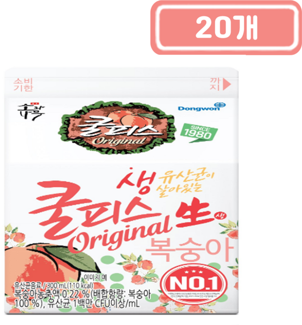 동원)쿨피스생복숭아300ml, 300ml, 20개