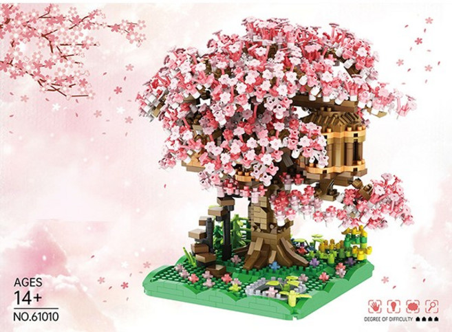 웨버몰 나노블럭호환 트리하우스 체리블러썸 벚꽃나무 블록놀이, 핑크, 1개