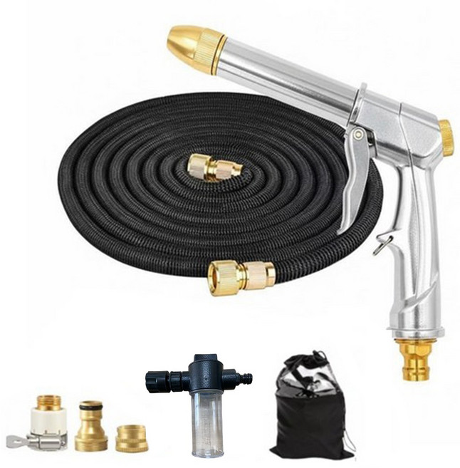 초강력 고압 물총 분사기+ 매직호스+자동차 세정 거품 주전자, 은색, 22.5m