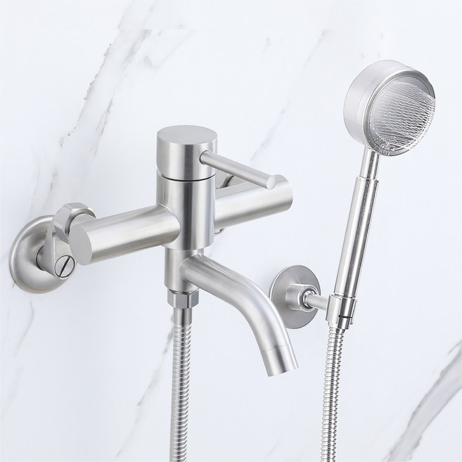 준앤코 SQS02se 스테인리스 샤워기 수전 욕조 샤워수전 샤워세트, 1개, 실버