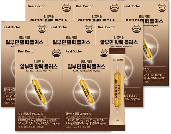 [TV홈쇼핑정품] 리얼닥터 마시는알부민 활력플러스 난백실크 아르기닌 타우린 비타민B맥스 에너지, 8개, 14회분