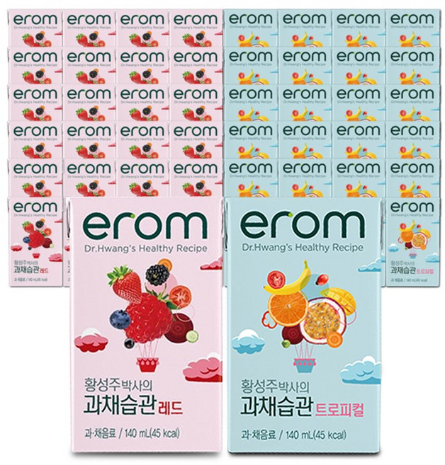 이롬 황성주박사의 과채습관 혼합주스 2종 (트로피컬 24팩+레드 24팩) 140ml/48팩, 48팩, 140ml