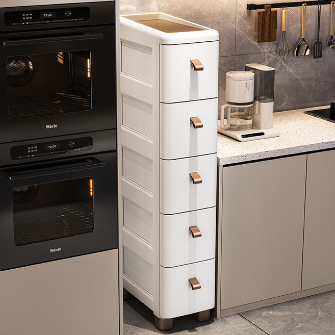 ANYOU 초슬림 대용량 틈새수납장 이동식 서랍장 다용도 다층 수납정리함, 6개, 아이보리 A