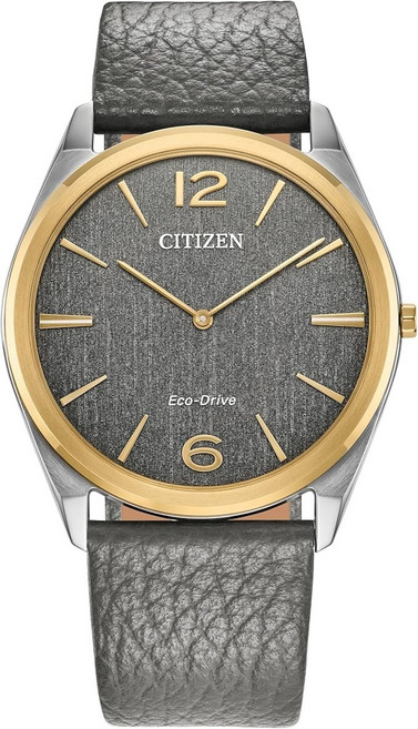 [Citizen] 시티즌 에코 드라이브 남성용 회색 다이얼 가죽 스트랩 스틸레토 시계 AR3124-07H
