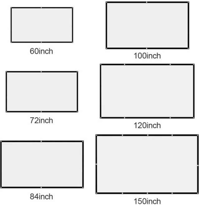 휴대용 접이식 프로젝터 스크린 607284100120150 인치 HD 디스플레이 화면 169 가정용 커튼 블랙 에지, 06 150 inch
