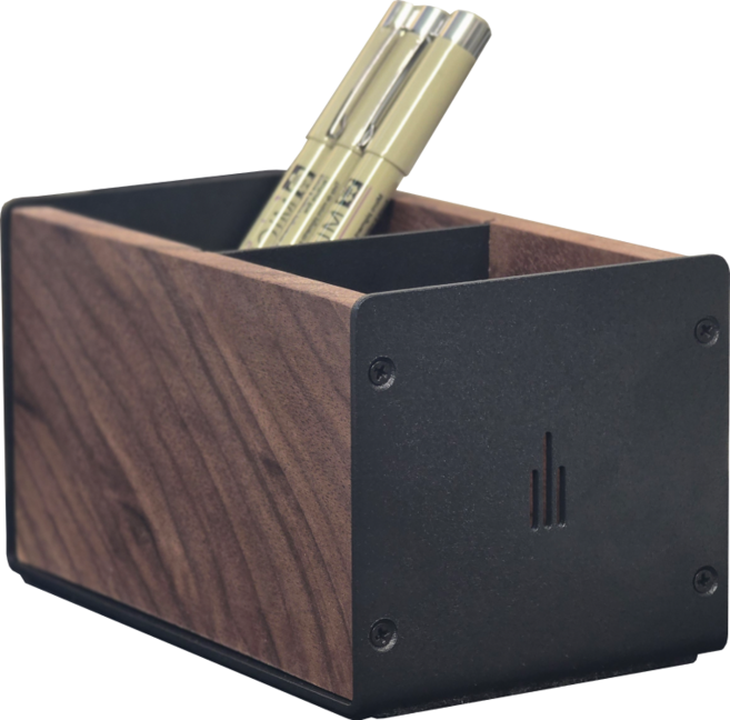 월넛 원목 펜꽂이 블랙 메탈 연필꽂이 탁상용 정리함, 1개, 월넛블랙(더블)
